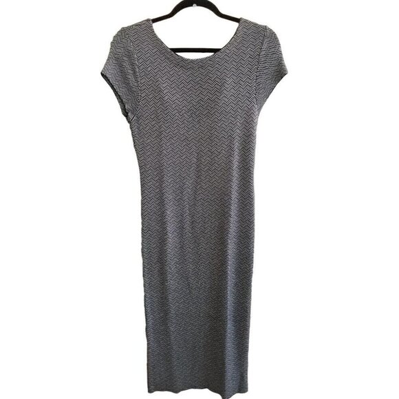 ZARA Knit Sz Large Sweater Dress Midi Black & White Business Casual Versatile - Picture 2 of 7